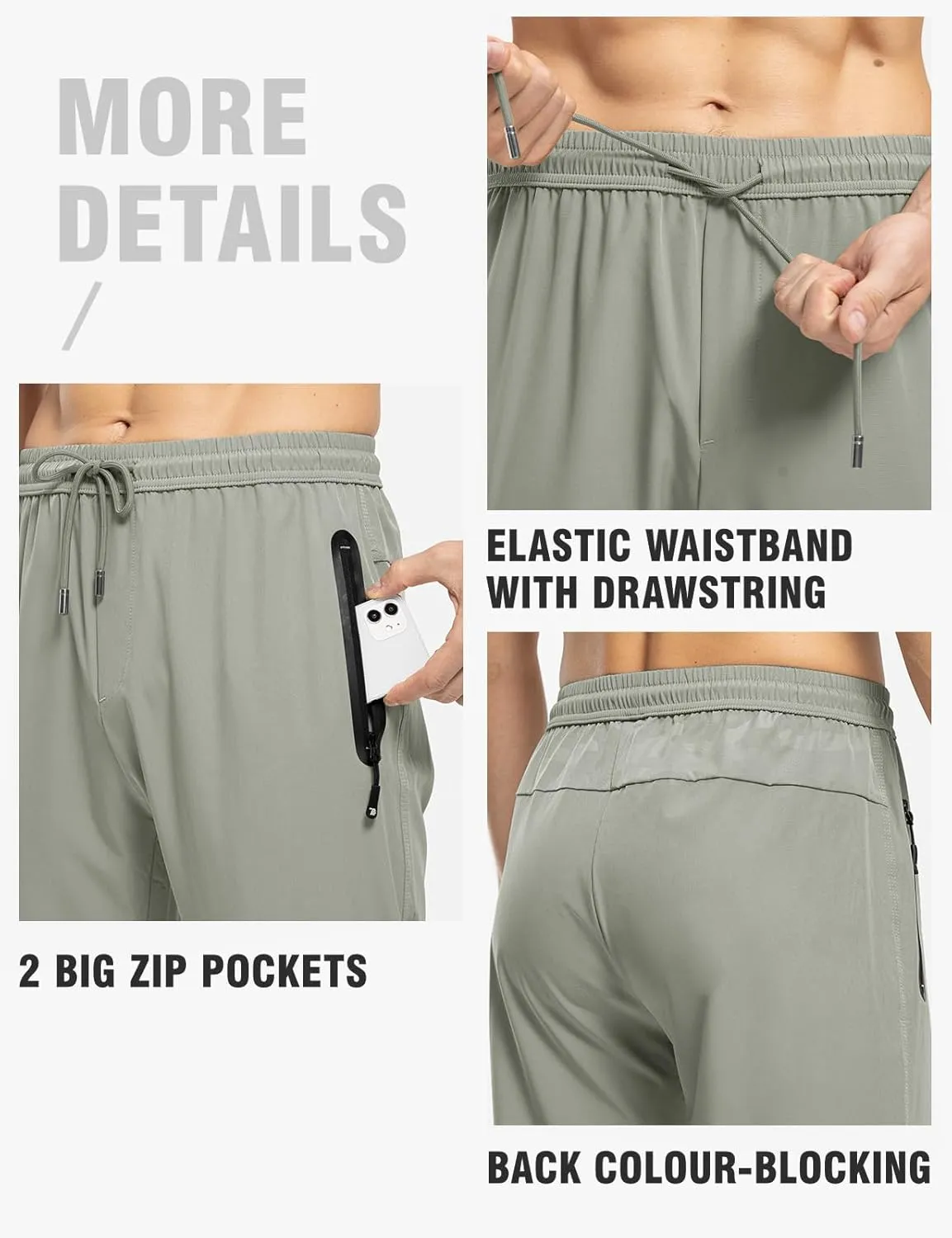 TBMPOY Men's Lightweight Hiking Travel Pants Breathable Athletic Fishing Active Joggers Zipper Pockets