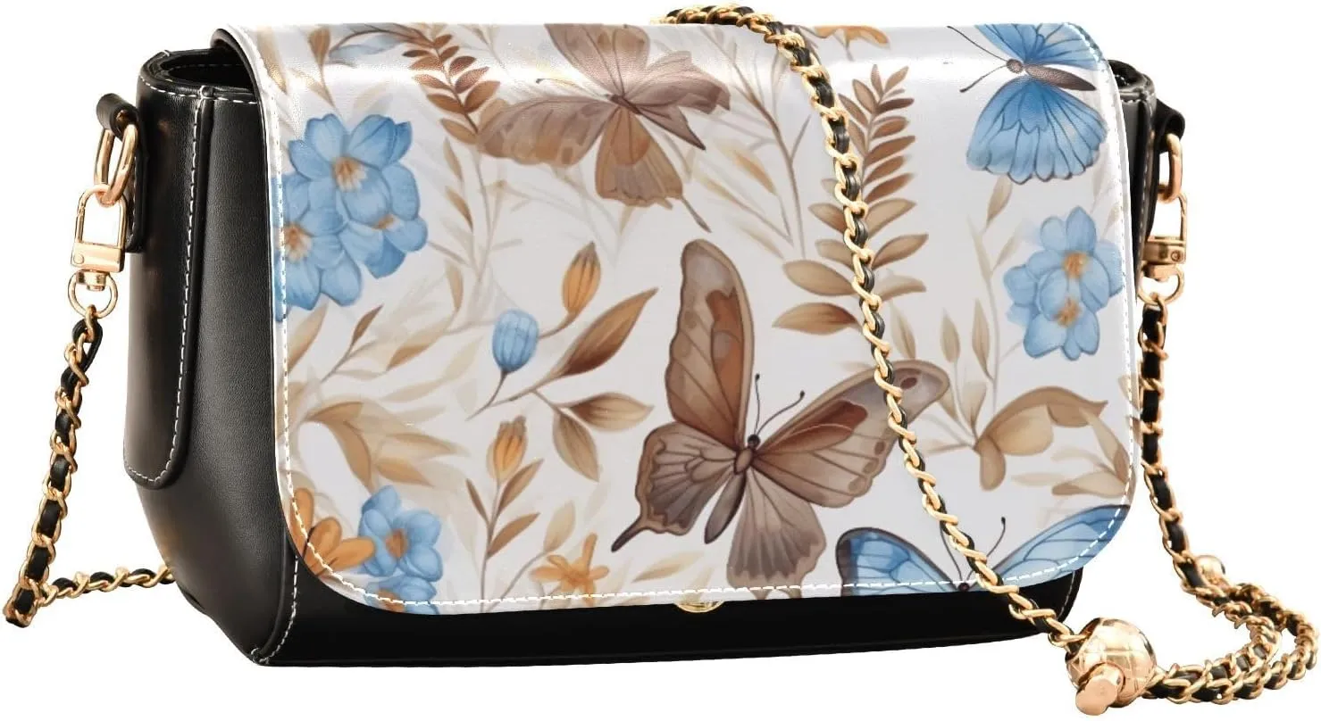 Tea and Lemons on Black Shoulder Bag with Pockets, Women's Crossbody Bags, Leather Bag for Women Crossbody