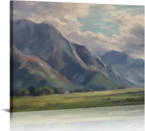 TEBORD Canvas Wall Art Vintage Decor, Prairie Mountain Landscape Paintings, Large Prints, Farmhouse Decor, Natural Scenery Hanging Wall Decorations for Living Room Bedroom 20x16in