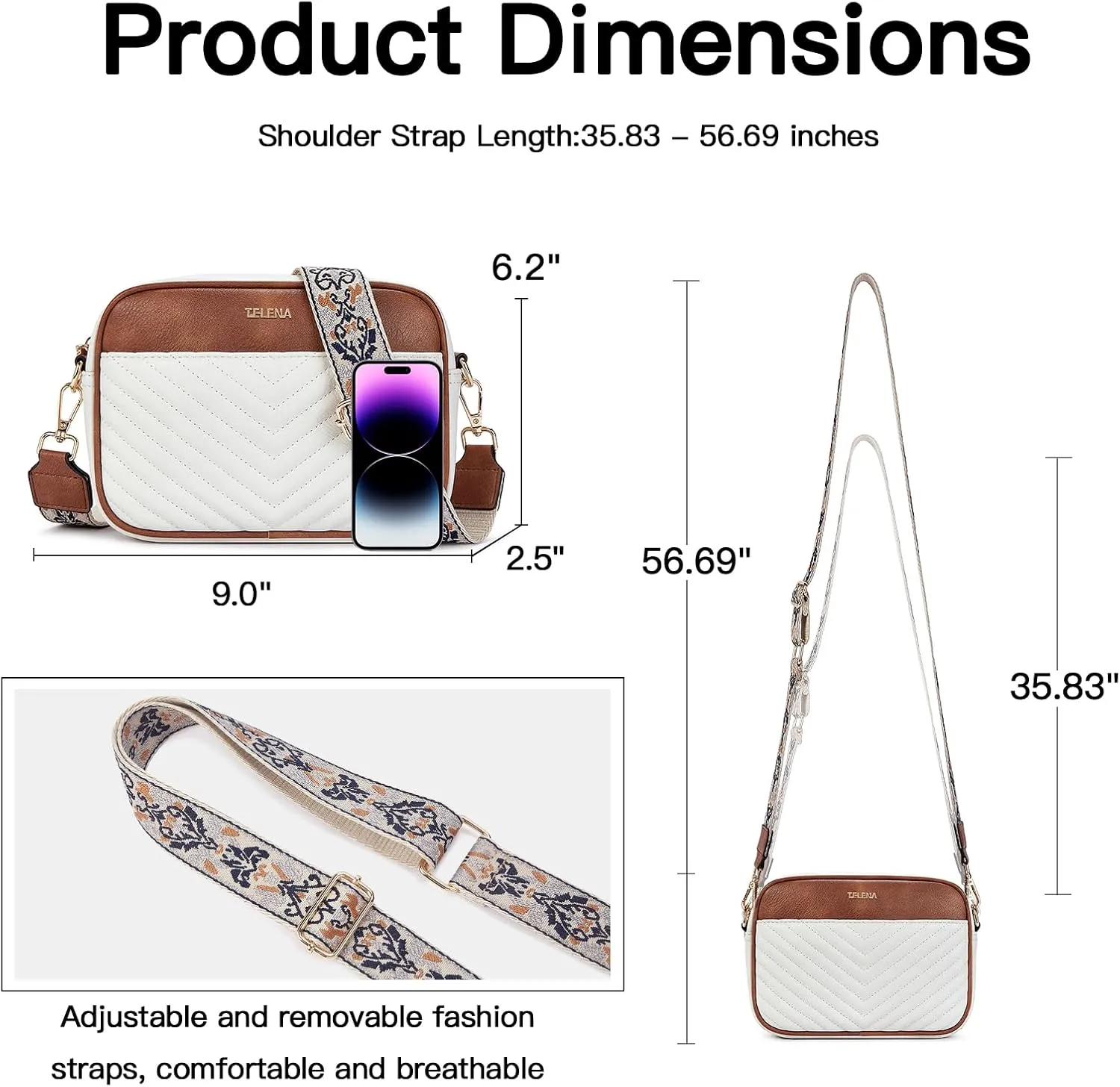 Telena Crossbody bags for Women Trendy Quilted Crossbody Bag Faux Leather Purse with Wide Strap