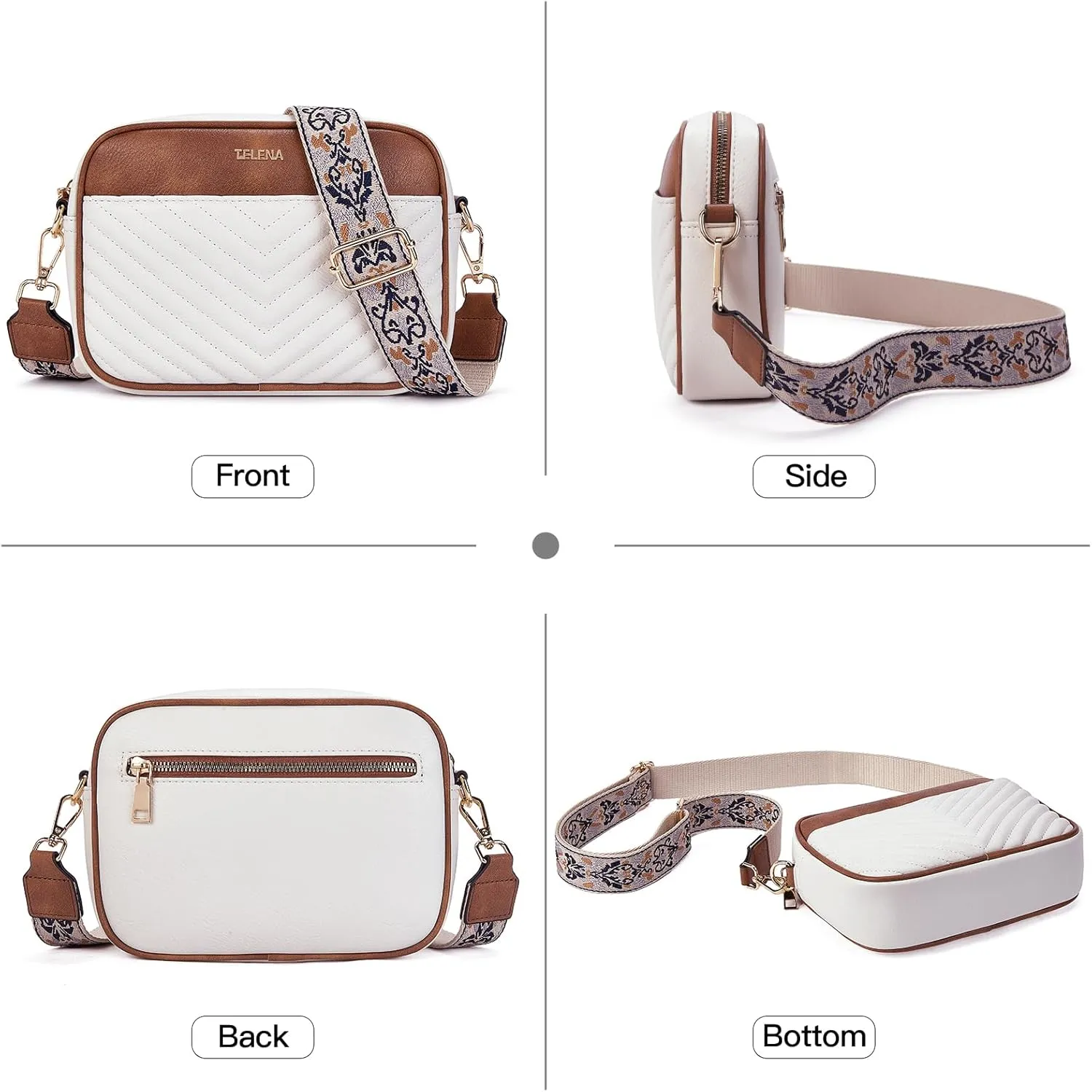 Telena Crossbody bags for Women Trendy Quilted Crossbody Bag Faux Leather Purse with Wide Strap