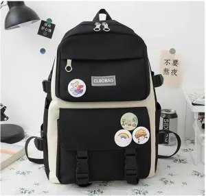 Teslawi kawaii backpack 4Pcs Set Aesthetic backpack 17in backpack，with Kawaii Pendants，Crossbody Bag ，Pencil Case, Handbag (Black)