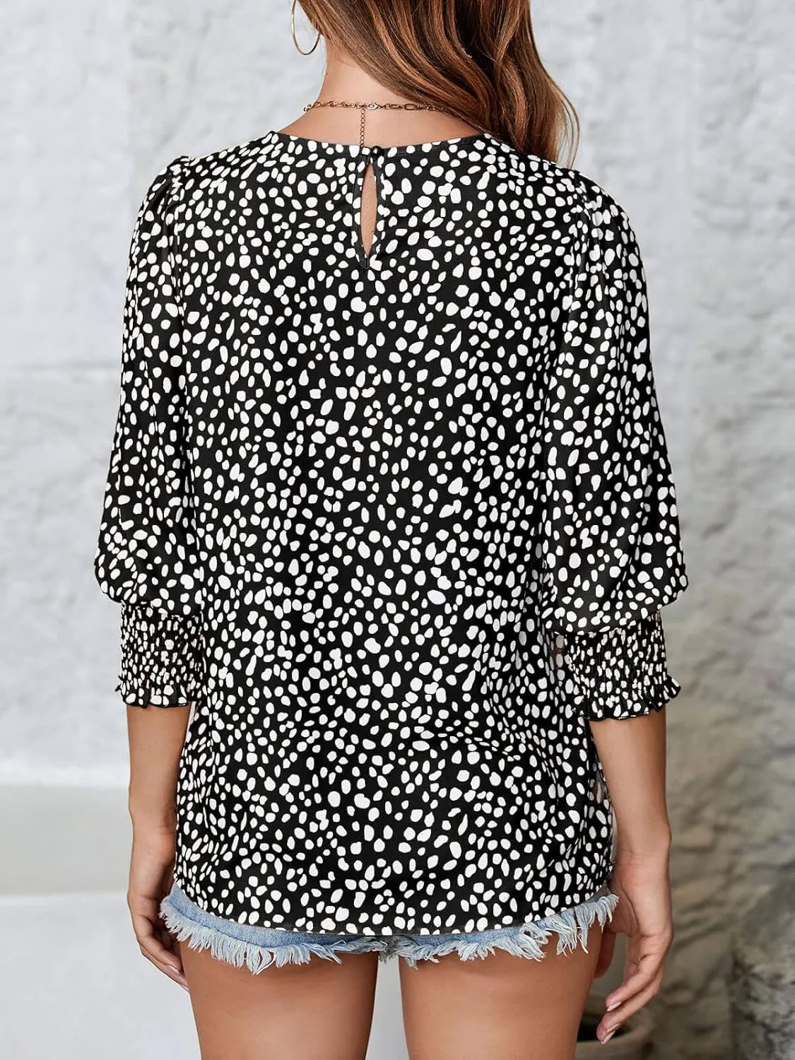 Teurkia Women's Polka Dot 3/4 Sleeve Blouse Tops Ladies Casual Office Work Crew Neck T-Shirt