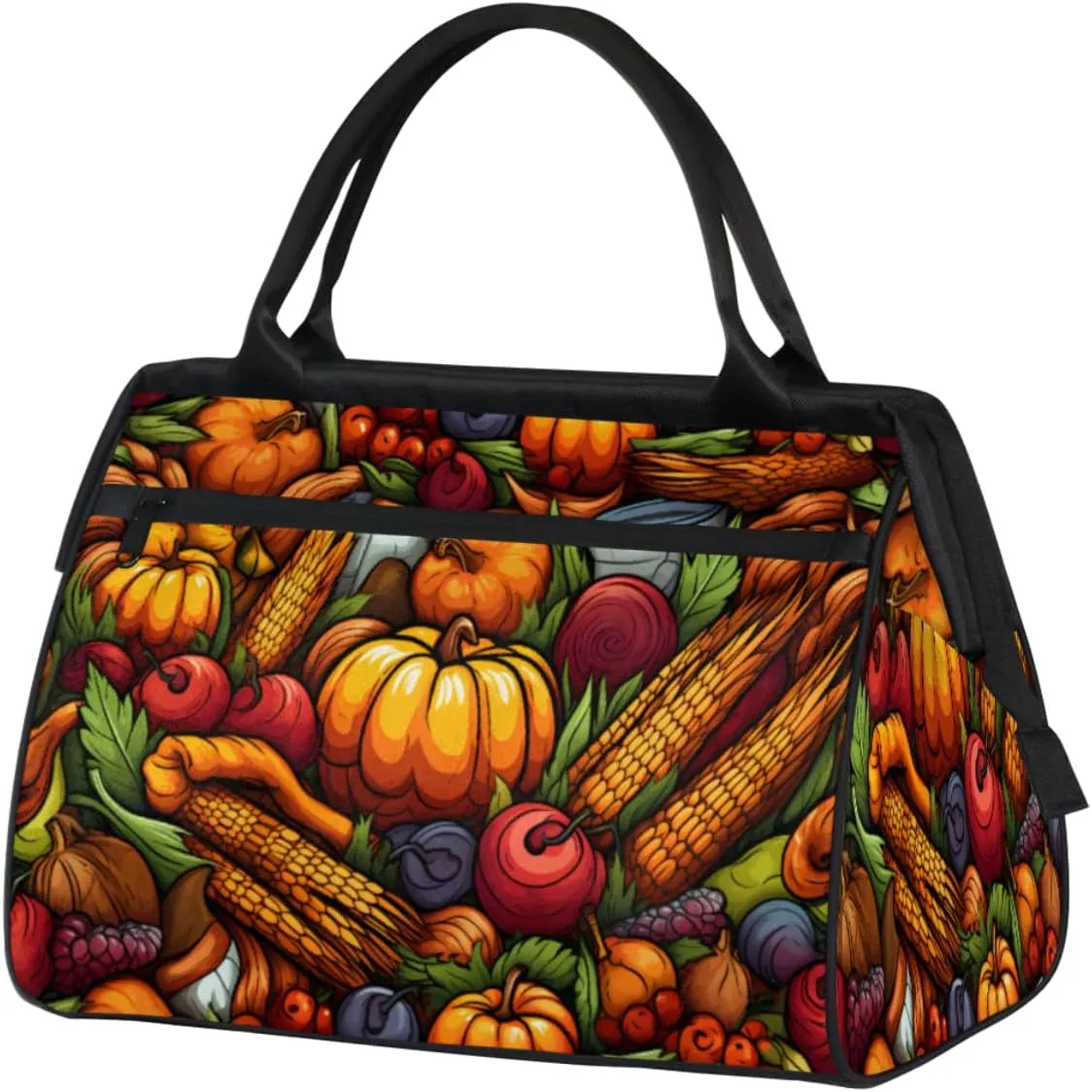 Thanksgiving Food Pumpkin Corn Gym Bag for Women Men, Travel Sports Duffel Bag with Trolley Sleeve, Waterproof Sports Gym Bag Weekender Overnight Bag Carry On Tote Bag for Travel Gym Sport