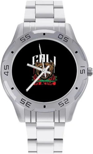 The California Republic Bear Simple Wrist Watches for Men Silver Casual Big Face Dress Watch Easy to Read