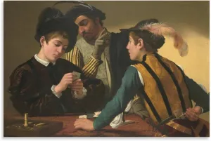 The Cardsharps by Michelangelo Merisi Da Caravaggio, Art Poster Art Poster Canvas Painting Decor Wall Print Photo Gifts Home Modern Decorative Posters Framed/Unframed 08x12inch(20x30cm)