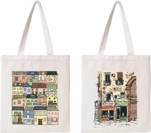 THEYGE Cottage Tote Bag Cute Vintage Canvas Bag for Women Gift Aesthetic Canvas Tote Bag with Pocket Cotton Reusable Grocery Bag Beach Shopping Shoulder Bag
