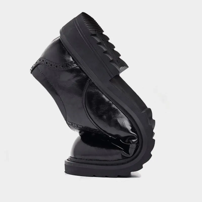 Thick Sole Big Men's Casual Leather Shoes Business Rubber Soft Sole Round Lace Up Shoes for Men(6)