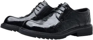 Thick Sole Big Men's Casual Leather Shoes Business Rubber Soft Sole Round Lace Up Shoes for Men(6)