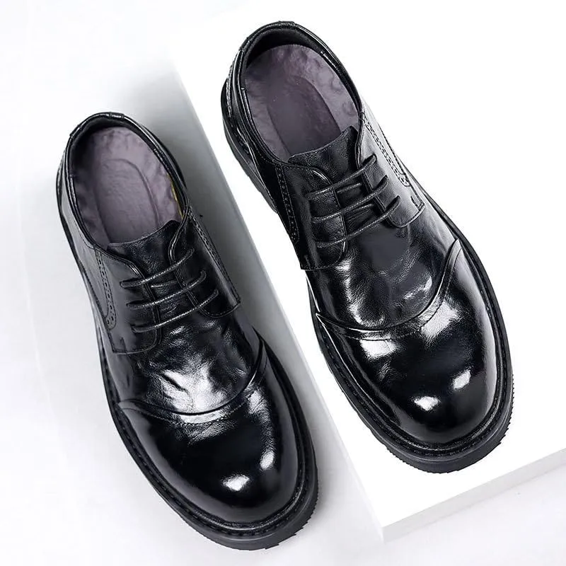 Thick Sole Big Men's Casual Leather Shoes Business Rubber Soft Sole Round Lace Up Shoes for Men(6)