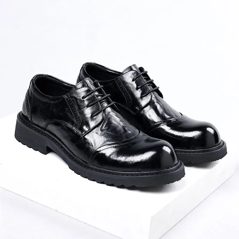 Thick Sole Big Men's Casual Leather Shoes Business Rubber Soft Sole Round Lace Up Shoes for Men(6)