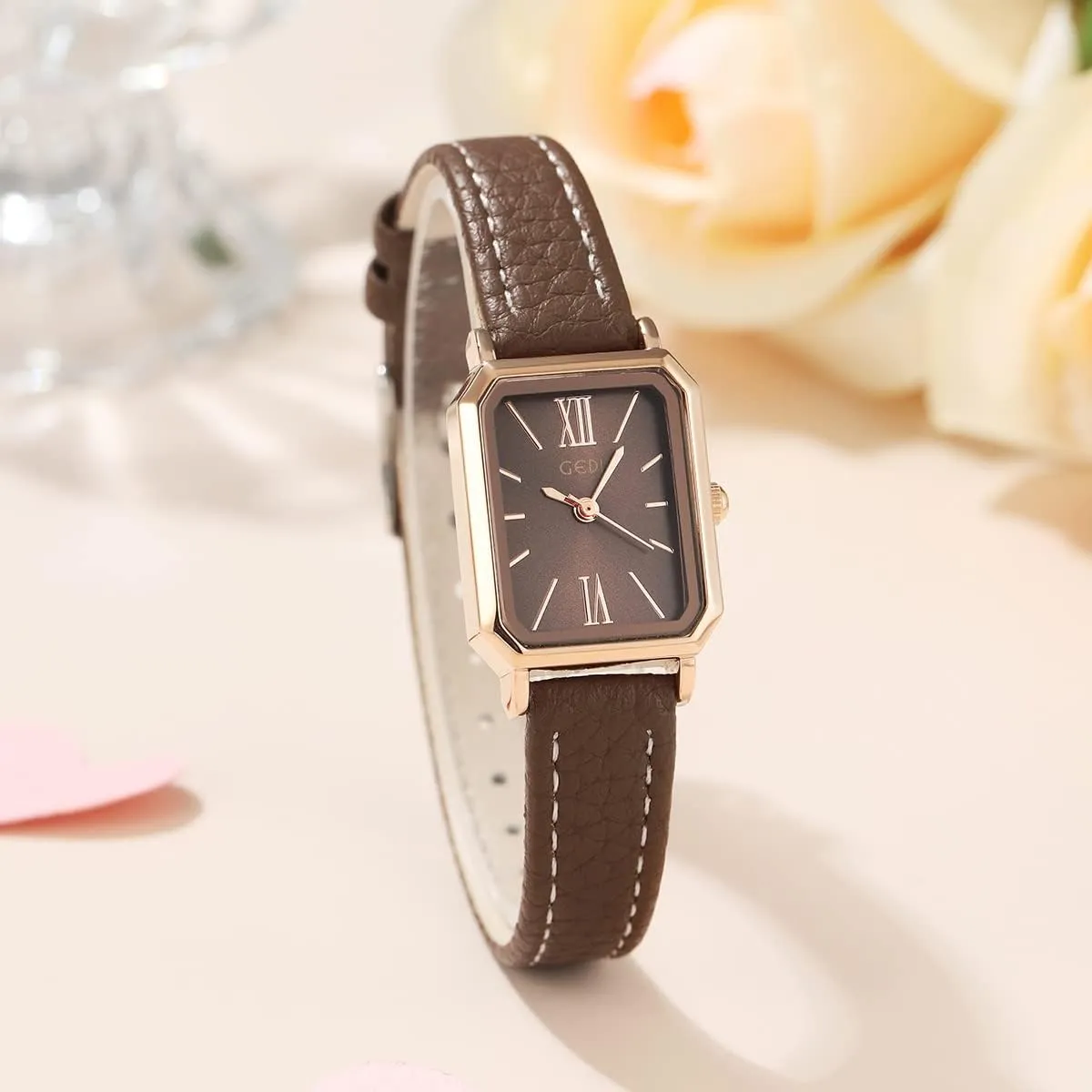 TOOCAT Women Wrist Watch Mini Ultra-Thin Elegant Simple Square Quartz Watches with Leather Strap 30M Waterproof Analog Watches for Females Students Ladies