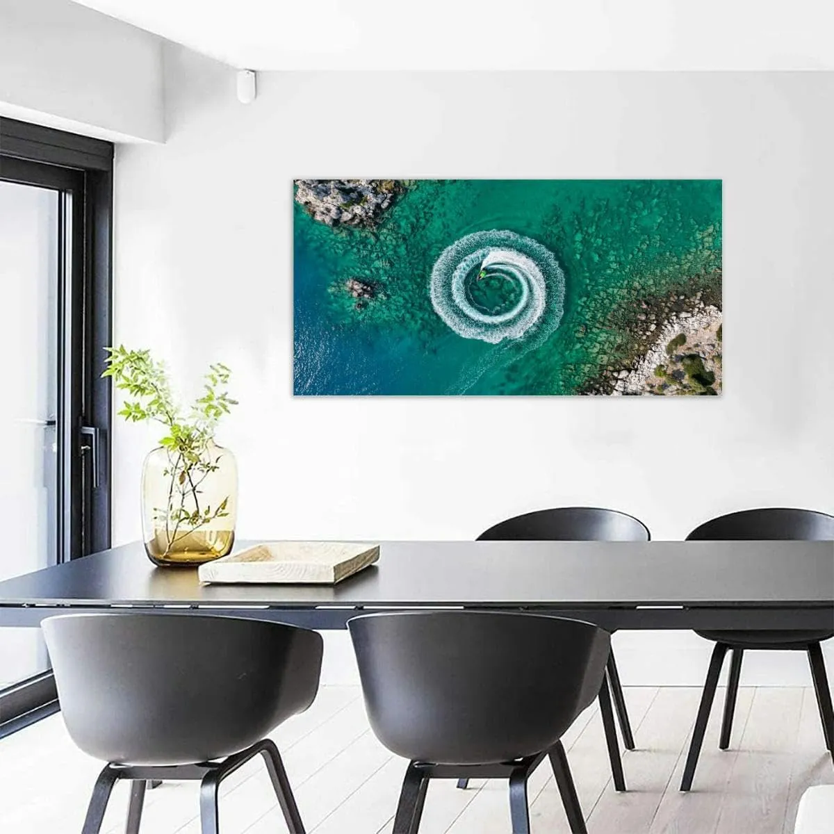 TOOUTEREA 20x40 Frame Large Canvas Painting Wall Art Zoom out amazing aerial view man driving a personal watercraft the Wall Decor for Living Room Bedroom Kitchen Bathroom Office Artwork Home Decor