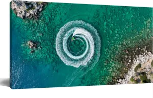 TOOUTEREA 20x40 Frame Large Canvas Painting Wall Art Zoom out amazing aerial view man driving a personal watercraft the Wall Decor for Living Room Bedroom Kitchen Bathroom Office Artwork Home Decor