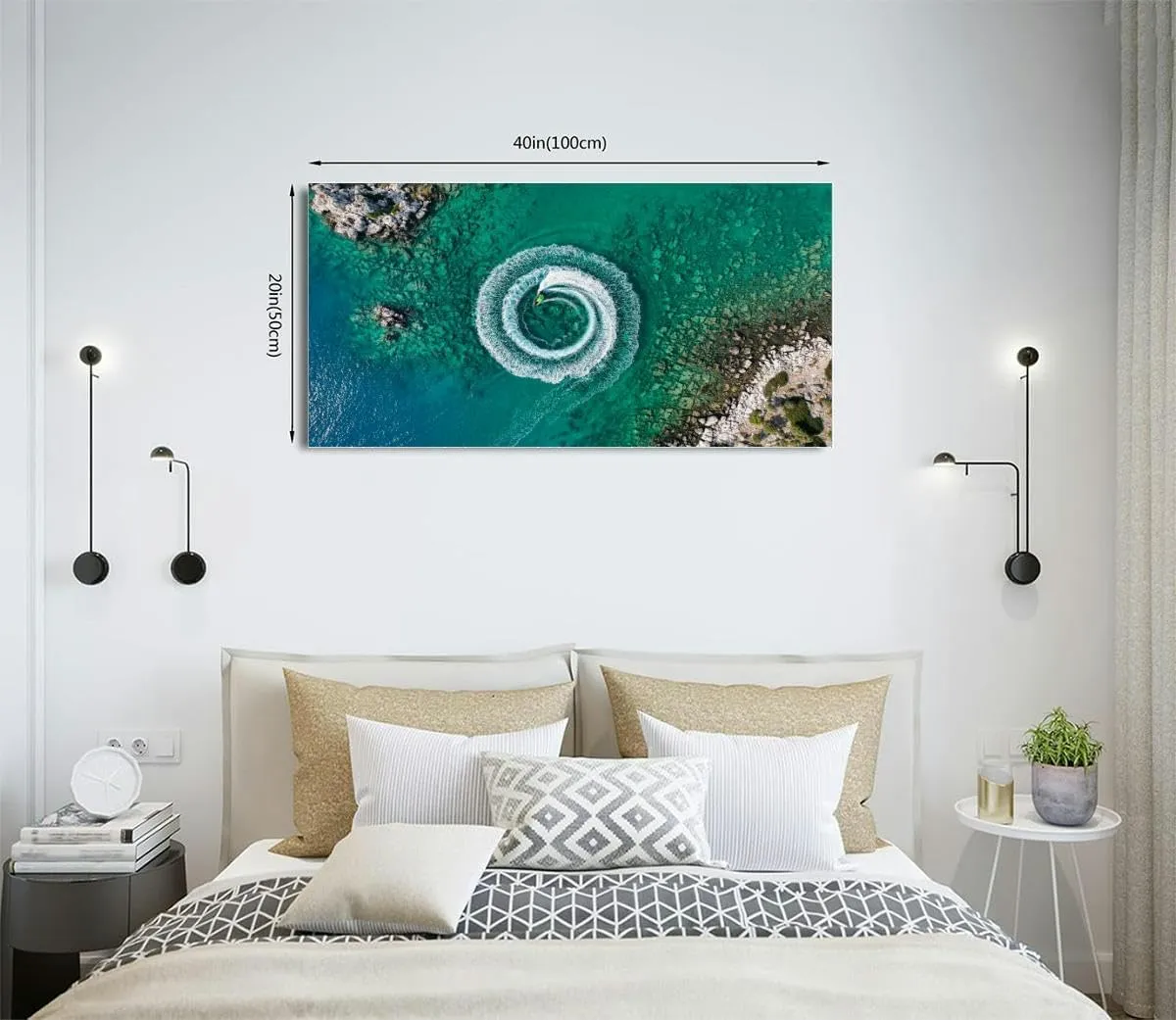 TOOUTEREA 20x40 Frame Large Canvas Painting Wall Art Zoom out amazing aerial view man driving a personal watercraft the Wall Decor for Living Room Bedroom Kitchen Bathroom Office Artwork Home Decor