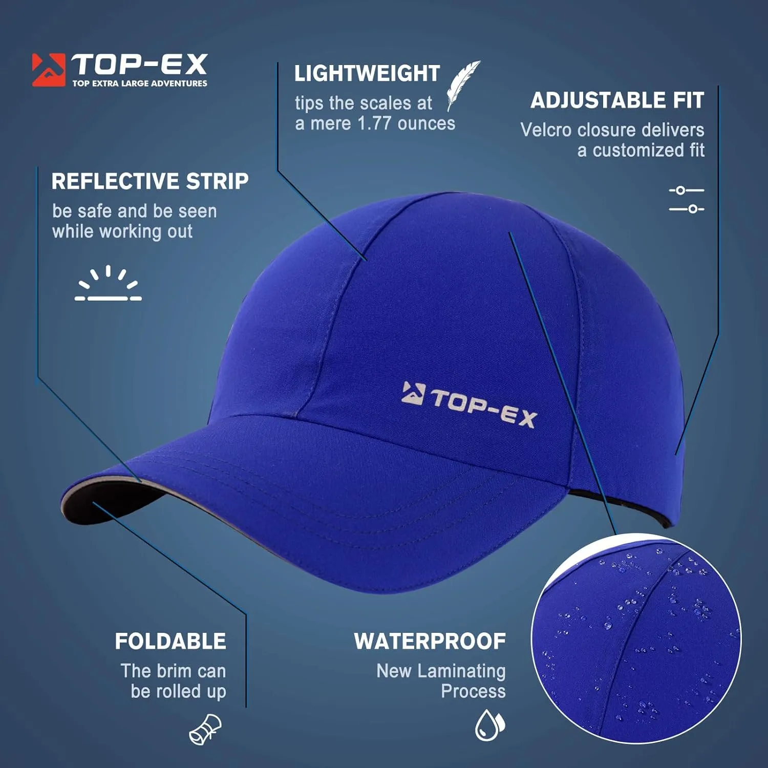 TOP-EX Oversize XL XXL XXXL Baseball Cap Waterproof Running Hat for Extra Large Heads Men