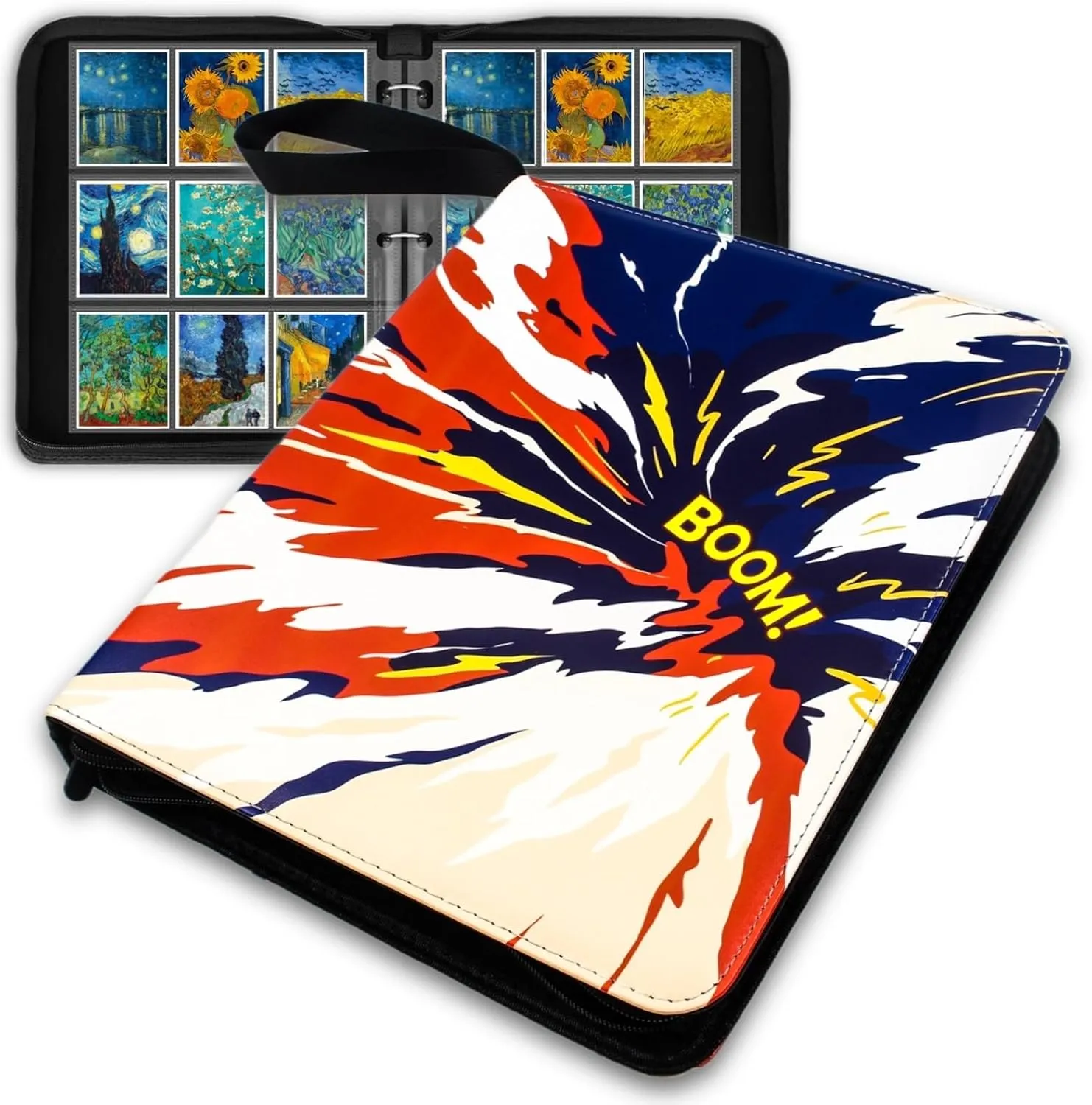 Top Loader Binder, 9 Pocket Trading Card Binder, Zippered Card Collection Binder for MTG, TCG, Sports and Game Cards, 900 Pockets Card Holder with 50 Removable Sleeves(Red and Blue)