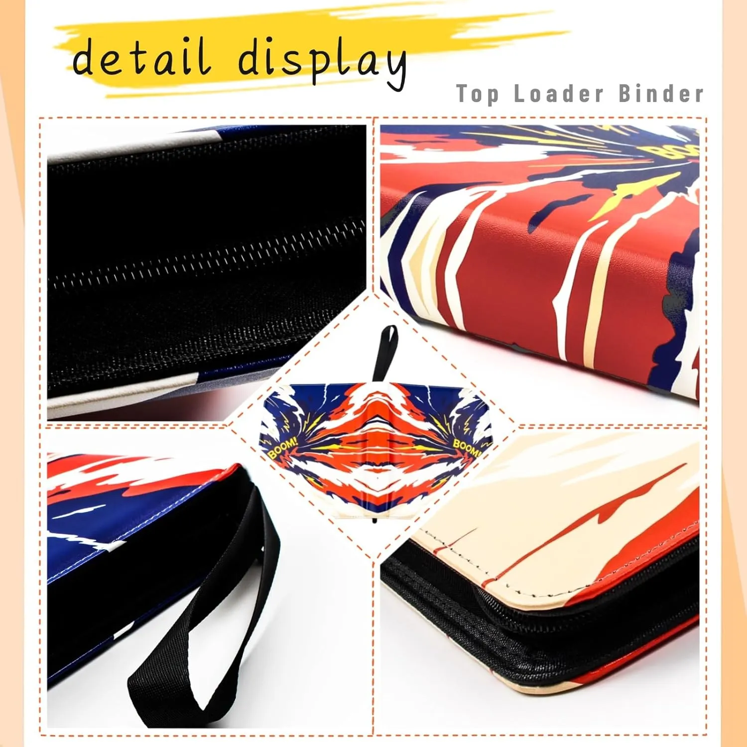 Top Loader Binder, 9 Pocket Trading Card Binder, Zippered Card Collection Binder for MTG, TCG, Sports and Game Cards, 900 Pockets Card Holder with 50 Removable Sleeves(Red and Blue)