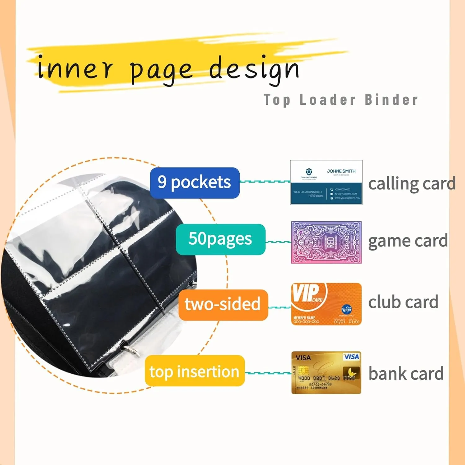 Top Loader Binder, 9 Pocket Trading Card Binder, Zippered Card Collection Binder for MTG, TCG, Sports and Game Cards, 900 Pockets Card Holder with 50 Removable Sleeves(Red and Blue)