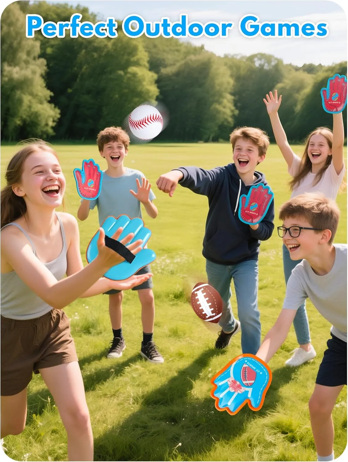 Toss and Catch Ball Game for Kids 3-8, Pool & Beach Ball Game, Outdoor Sports Toy with 4 Soft Sticky Balls & 4 Upgraded Paddles (2 Baseball Style & 2 Football Style), Ages 3-8 