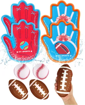 Toss and Catch Ball Game for Kids 3-8, Pool & Beach Ball Game, Outdoor Sports Toy with 4 Soft Sticky Balls & 4 Upgraded Paddles (2 Baseball Style & 2 Football Style), Ages 3-8 
