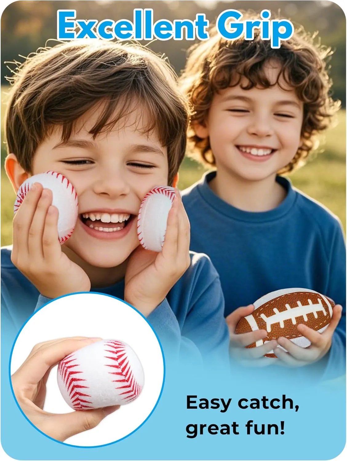 Toss and Catch Ball Game for Kids 3-8, Pool & Beach Ball Game, Outdoor Sports Toy with 4 Soft Sticky Balls & 4 Upgraded Paddles (2 Baseball Style & 2 Football Style), Ages 3-8 
