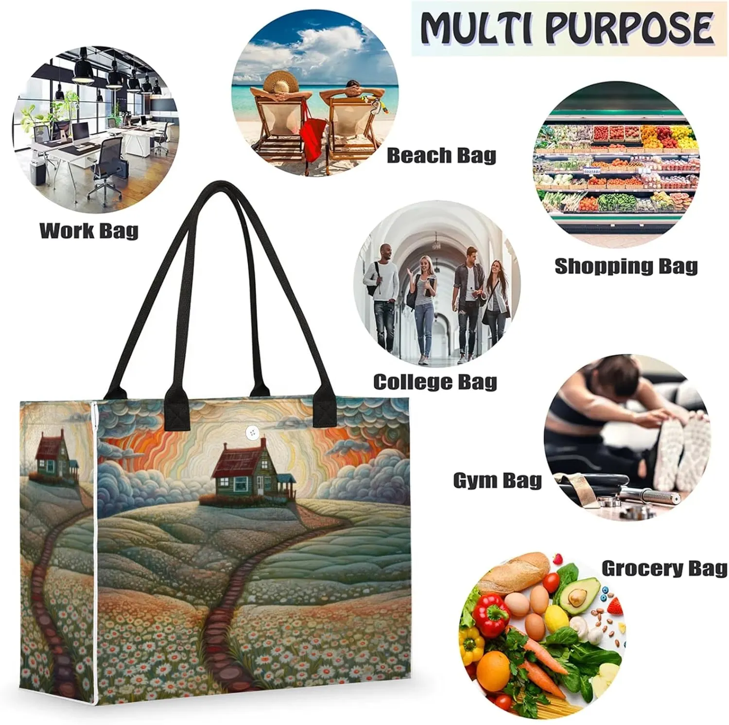 Tote Bag for Women Reusable Canvas Shoulder Bag