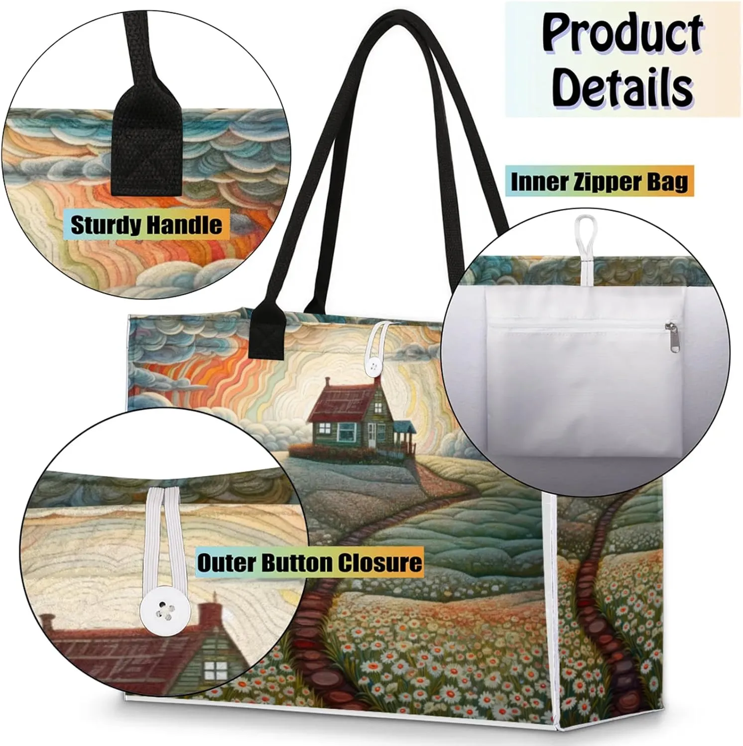 Tote Bag for Women Reusable Canvas Shoulder Bag