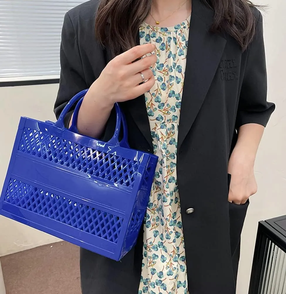 Tote Bag Purses for Women Summer Mesh Beach Tote Bag Large Capacity Shopping Basket Top Handle Handbag Jelly Storage Bag