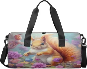 Travel Duffel Bag Cut Squirrel Sports Gym Bag for Womens Mens, Waterproof Weekend Overnight Bag Lightweight Carry on Bag for Airplanes Yoga Dance Beach Swim Hospital Holdalls,A-1115