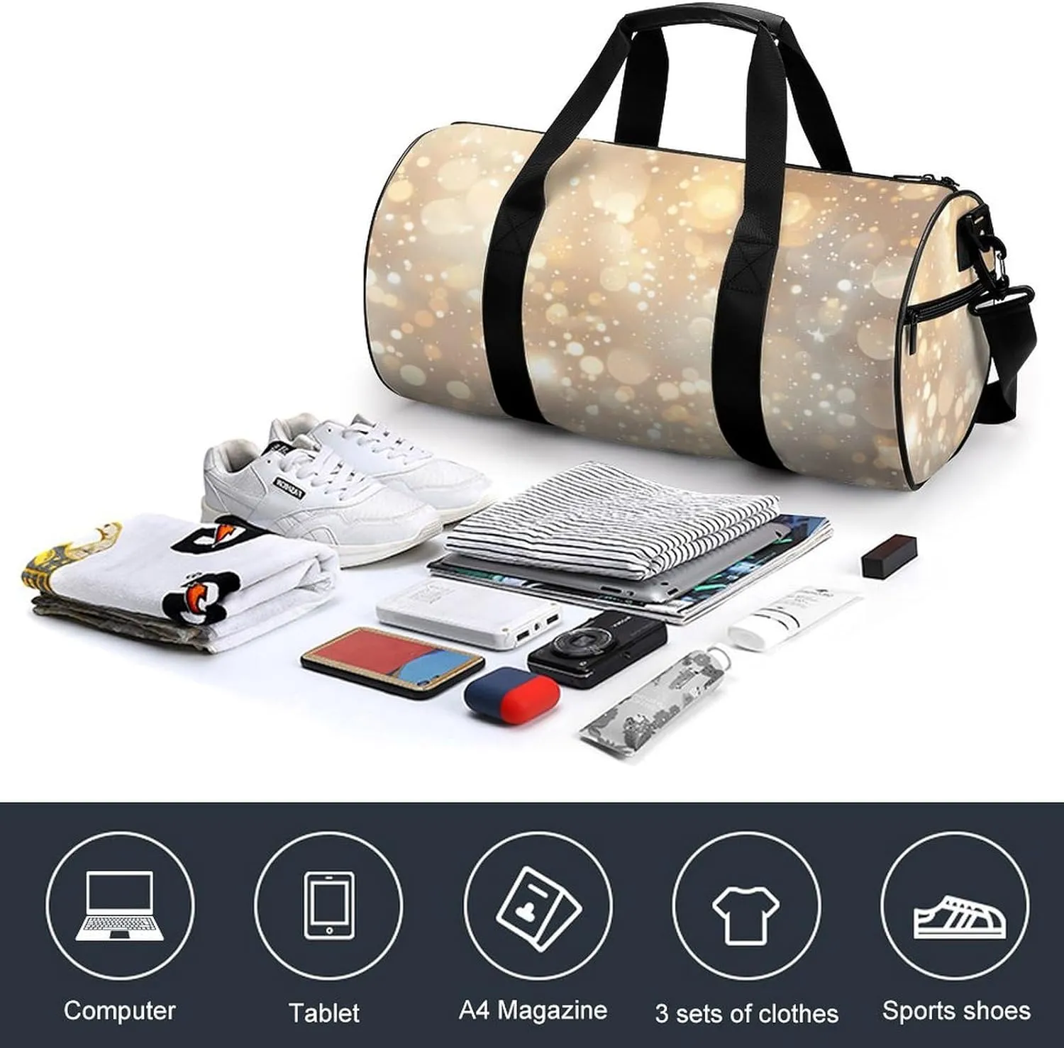 Travel Duffel Bag for Men And Women,Blurry Lights And Stars Waterproof Sports Fitness Bag Portable Travel Duffel Bag