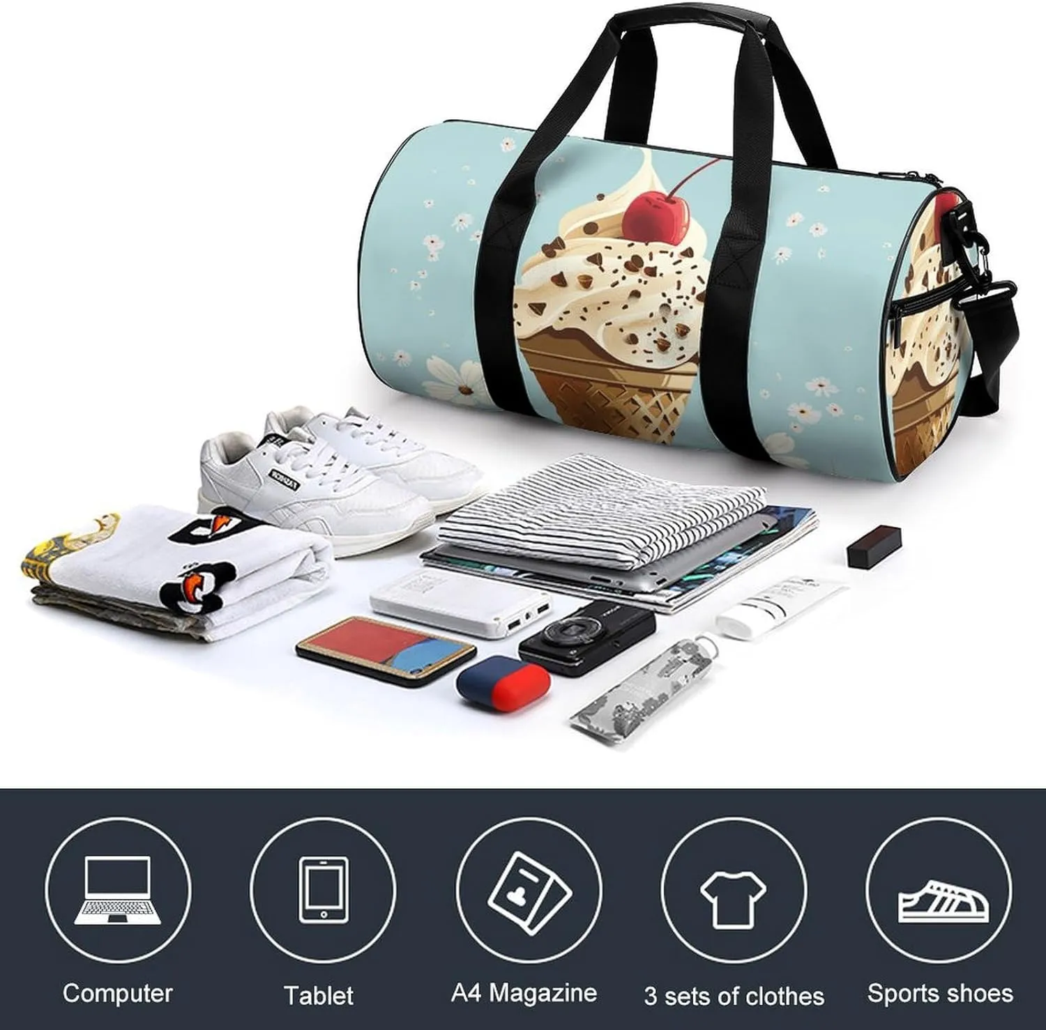 Travel Duffel Bag for Men And Women,Cones And Cherries Waterproof Sports Fitness Bag Portable Travel Duffel Bag