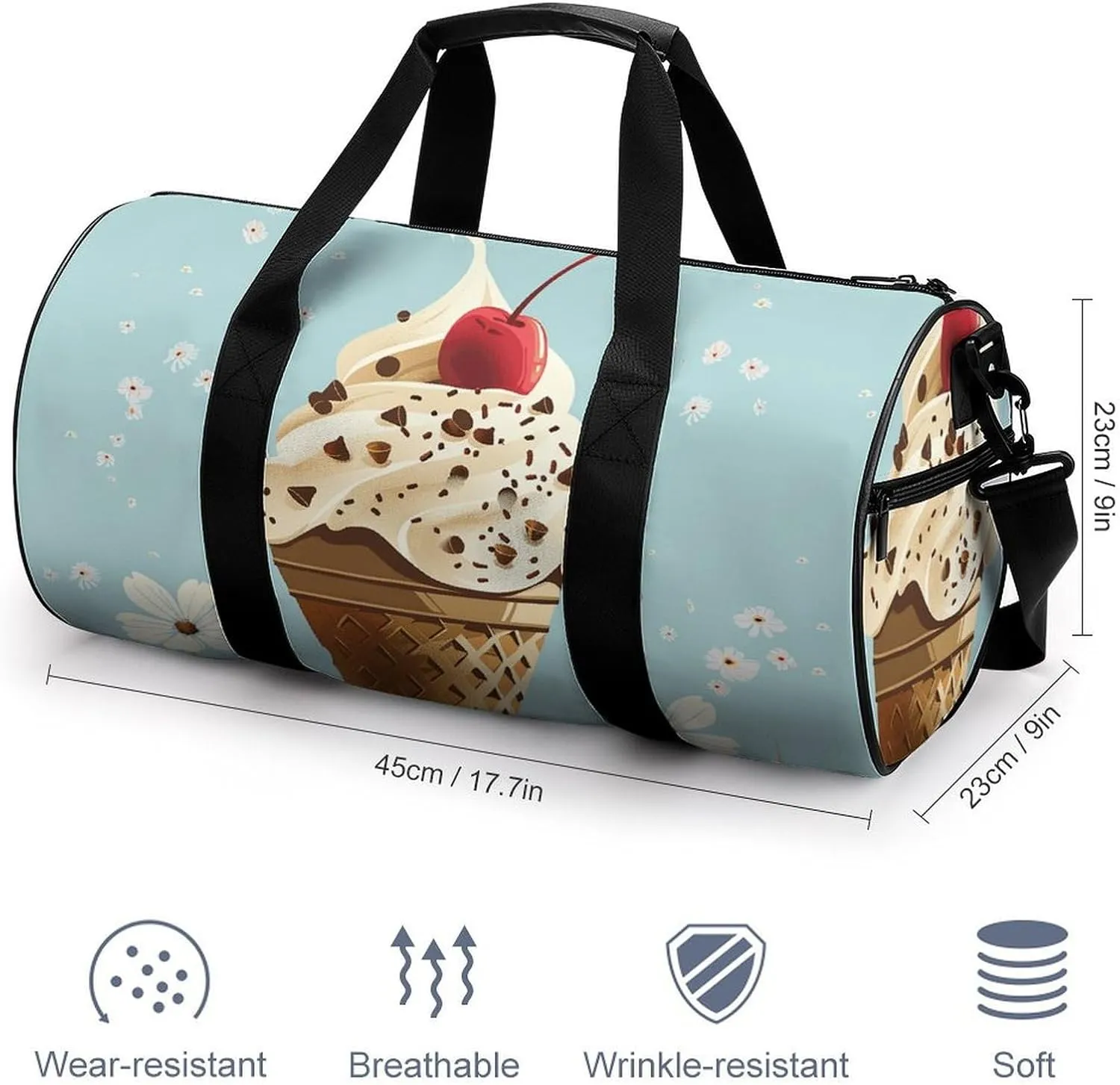 Travel Duffel Bag for Men And Women,Cones And Cherries Waterproof Sports Fitness Bag Portable Travel Duffel Bag