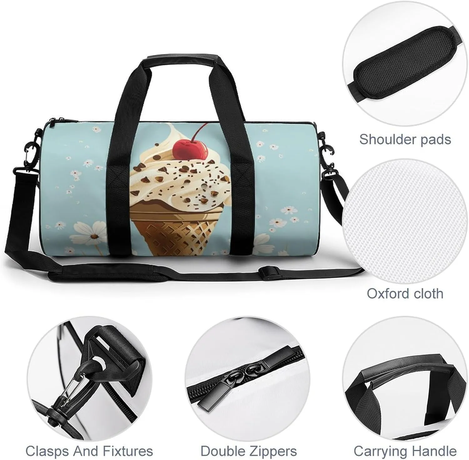 Travel Duffel Bag for Men And Women,Cones And Cherries Waterproof Sports Fitness Bag Portable Travel Duffel Bag