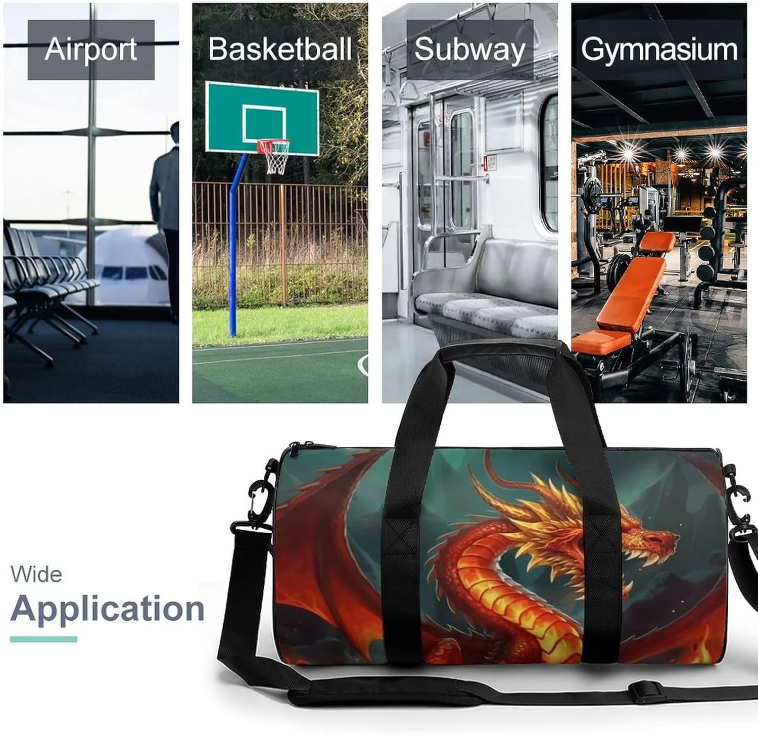 Travel Duffel Bag for Men And Women,Dragon King in Fire Waterproof Sports Fitness Bag Portable Travel Duffel Bag