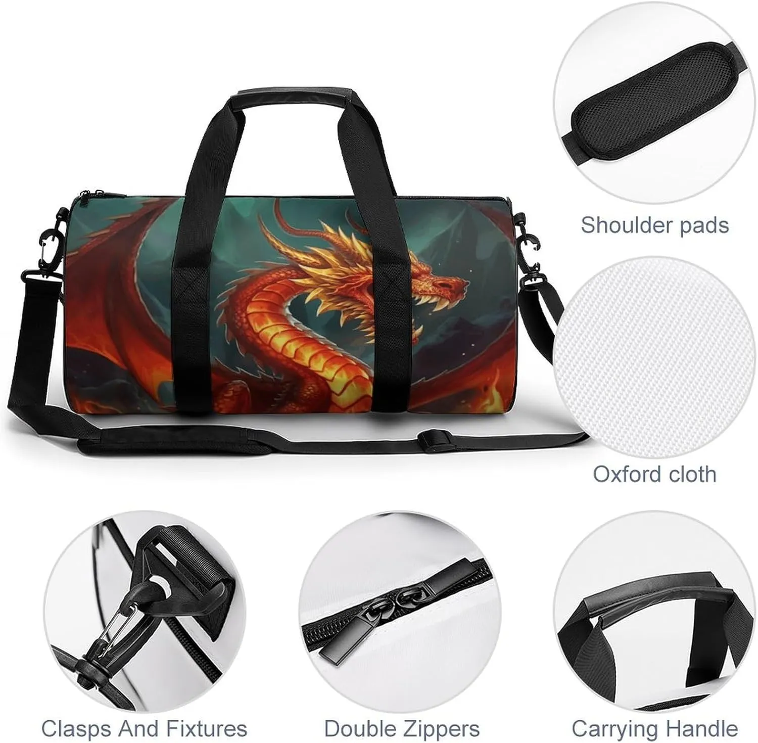 Travel Duffel Bag for Men And Women,Dragon King in Fire Waterproof Sports Fitness Bag Portable Travel Duffel Bag