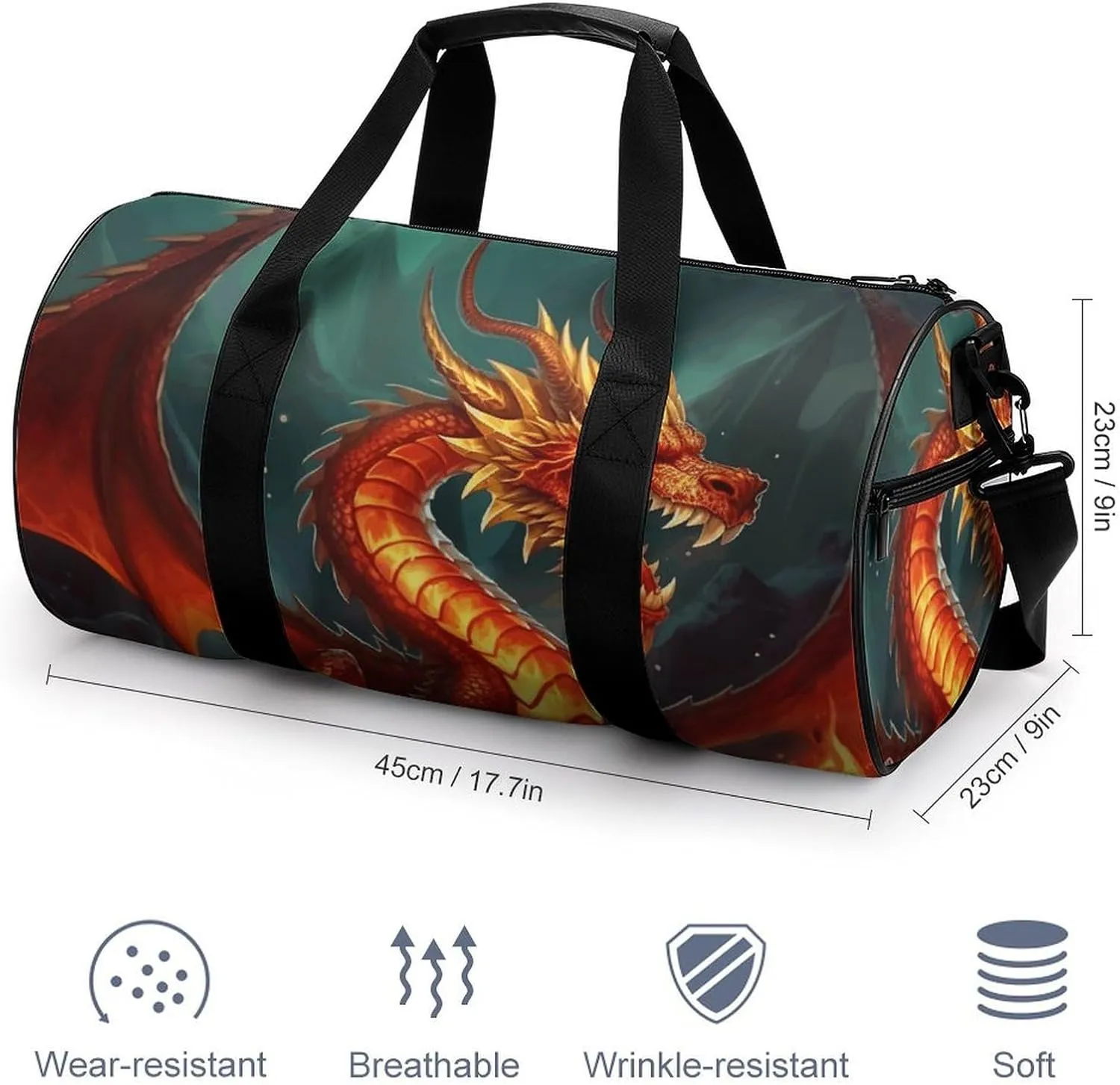 Travel Duffel Bag for Men And Women,Dragon King in Fire Waterproof Sports Fitness Bag Portable Travel Duffel Bag