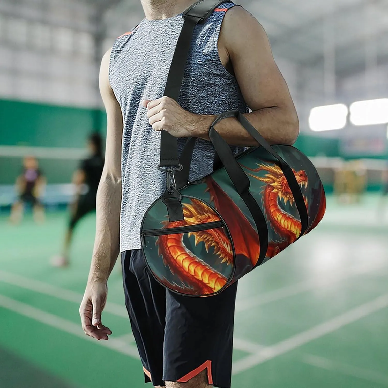 Travel Duffel Bag for Men And Women,Dragon King in Fire Waterproof Sports Fitness Bag Portable Travel Duffel Bag
