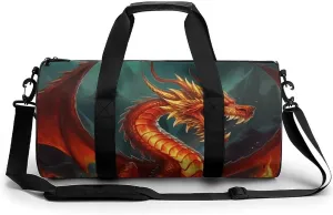 Travel Duffel Bag for Men And Women,Dragon King in Fire Waterproof Sports Fitness Bag Portable Travel Duffel Bag