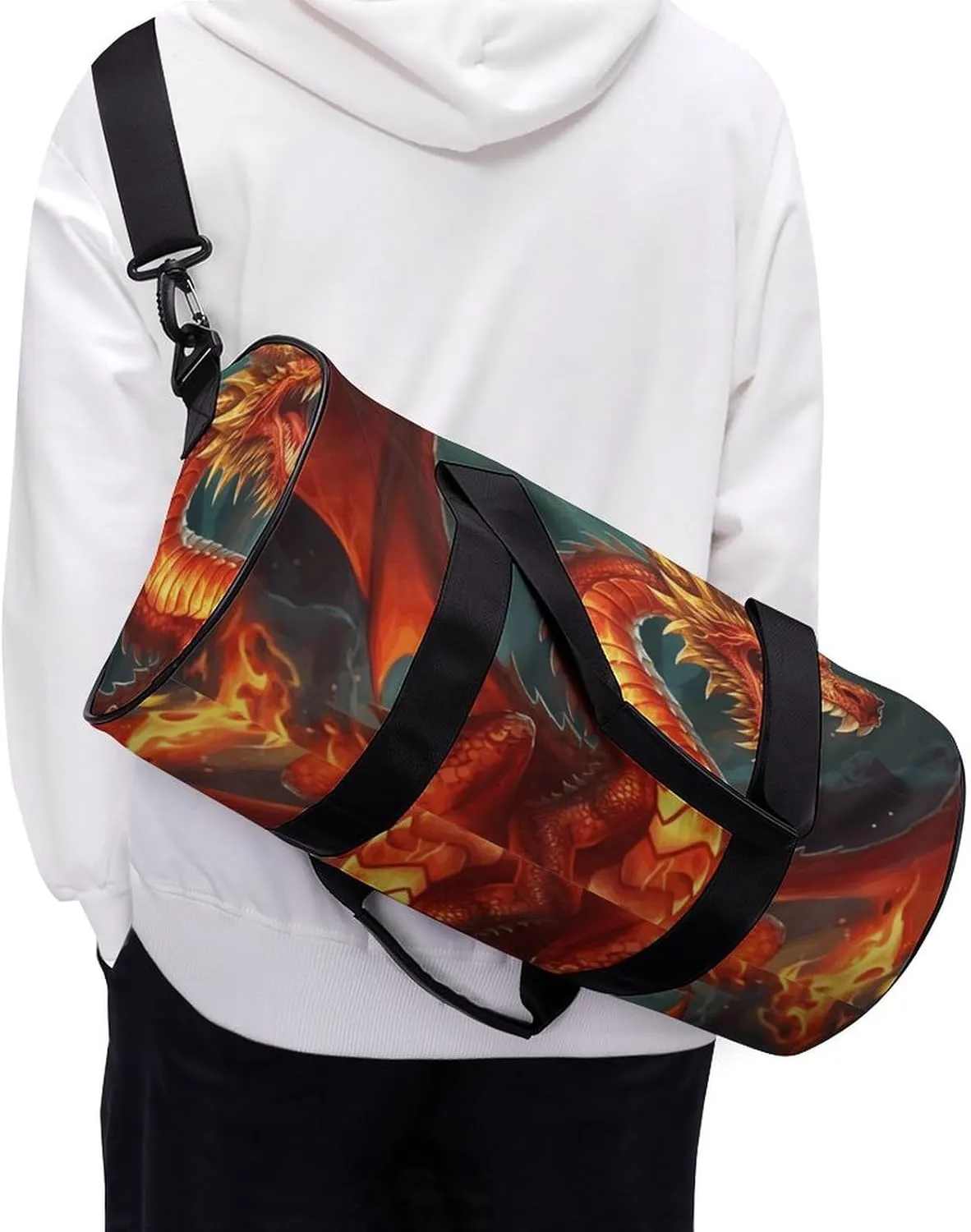 Travel Duffel Bag for Men And Women,Dragon King in Fire Waterproof Sports Fitness Bag Portable Travel Duffel Bag