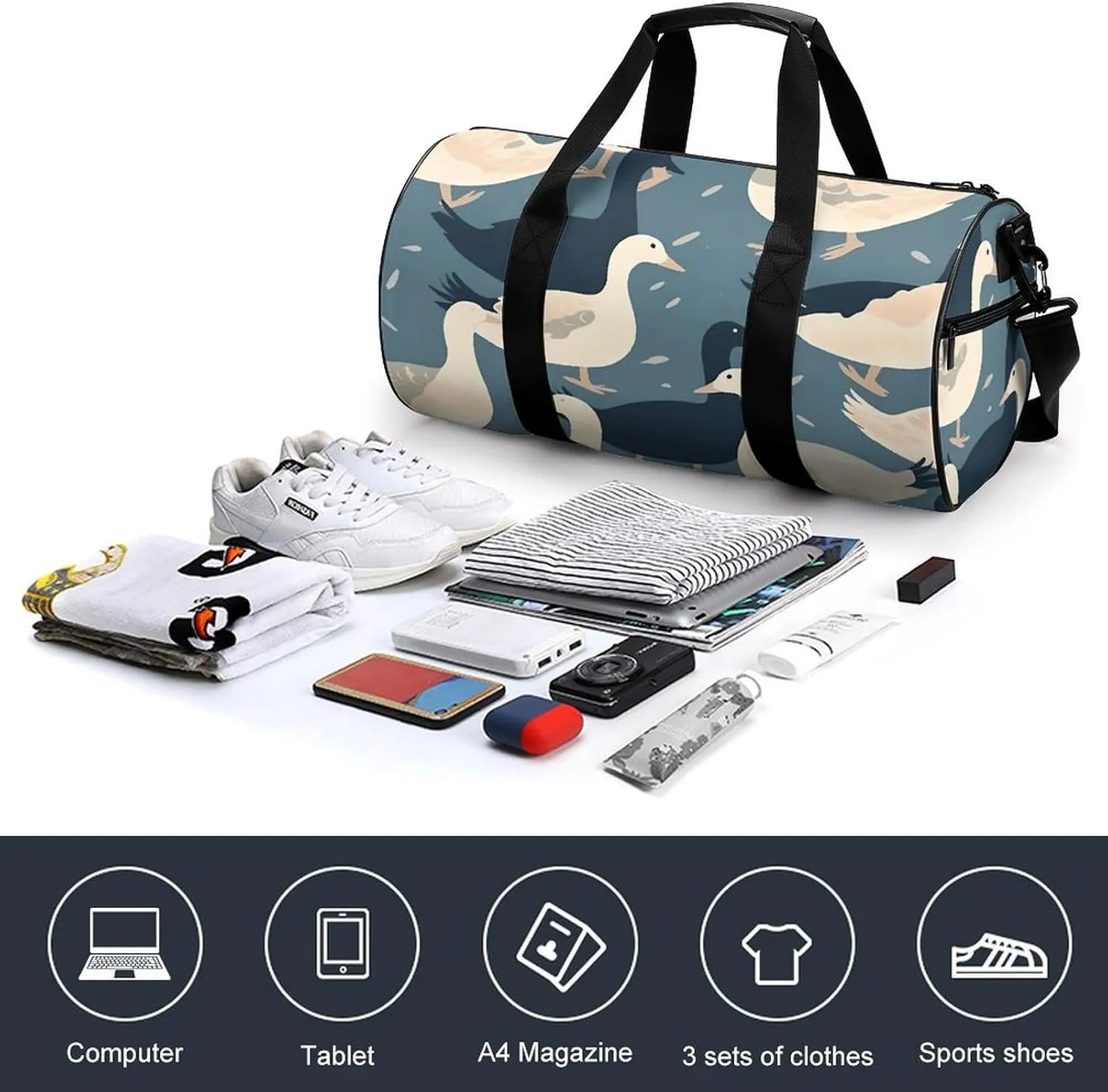 Travel Duffel Bag for Men And Women,Goose Pattern Waterproof Sports Fitness Bag Portable Travel Duffel Bag