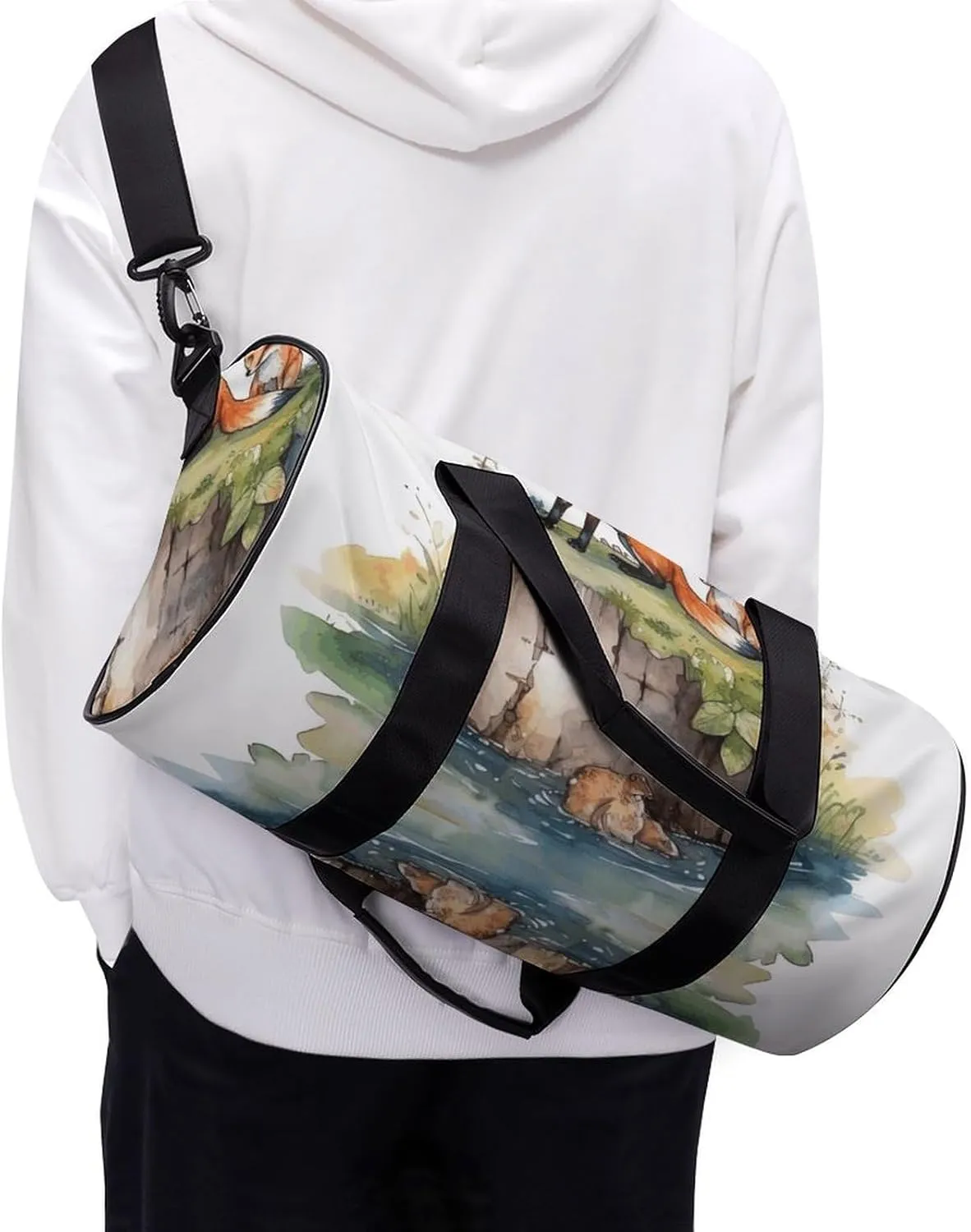 Travel Duffel Bag for Men And Women,Hand Drawn Fox Waterproof Sports Fitness Bag Portable Travel Duffel Bag
