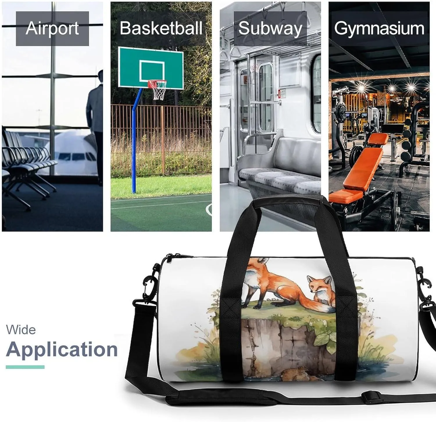 Travel Duffel Bag for Men And Women,Hand Drawn Fox Waterproof Sports Fitness Bag Portable Travel Duffel Bag