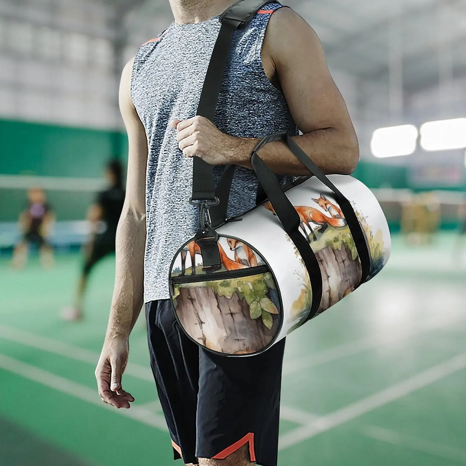 Travel Duffel Bag for Men And Women,Hand Drawn Fox Waterproof Sports Fitness Bag Portable Travel Duffel Bag