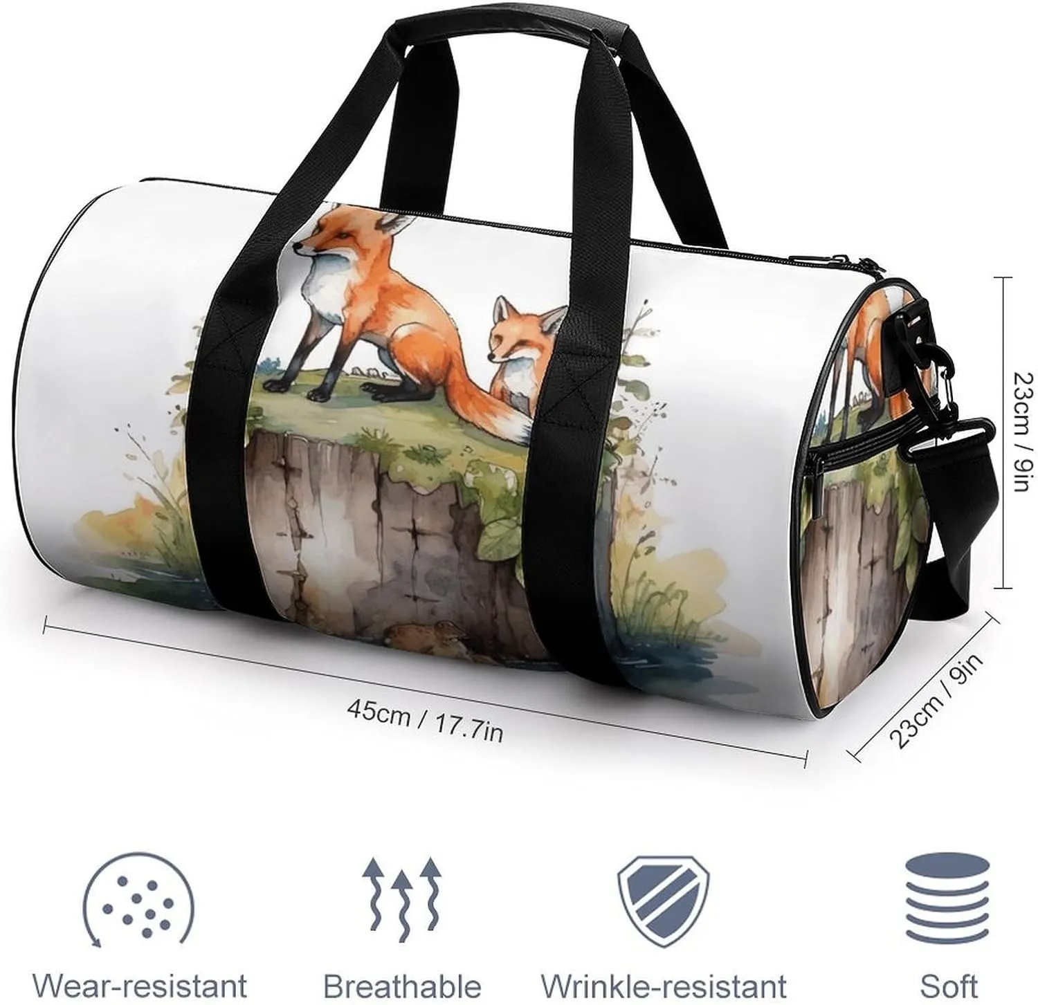 Travel Duffel Bag for Men And Women,Hand Drawn Fox Waterproof Sports Fitness Bag Portable Travel Duffel Bag