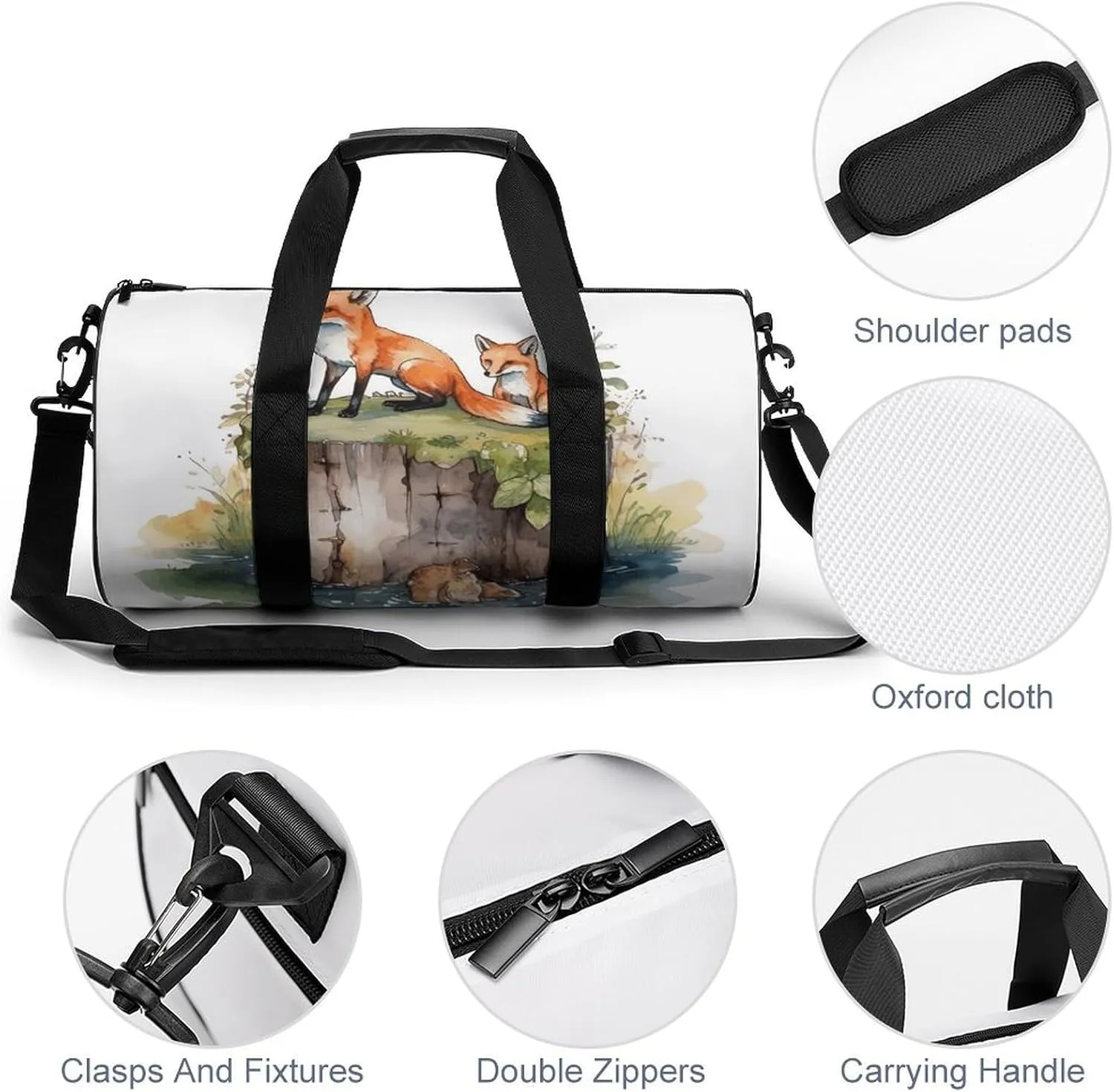 Travel Duffel Bag for Men And Women,Hand Drawn Fox Waterproof Sports Fitness Bag Portable Travel Duffel Bag