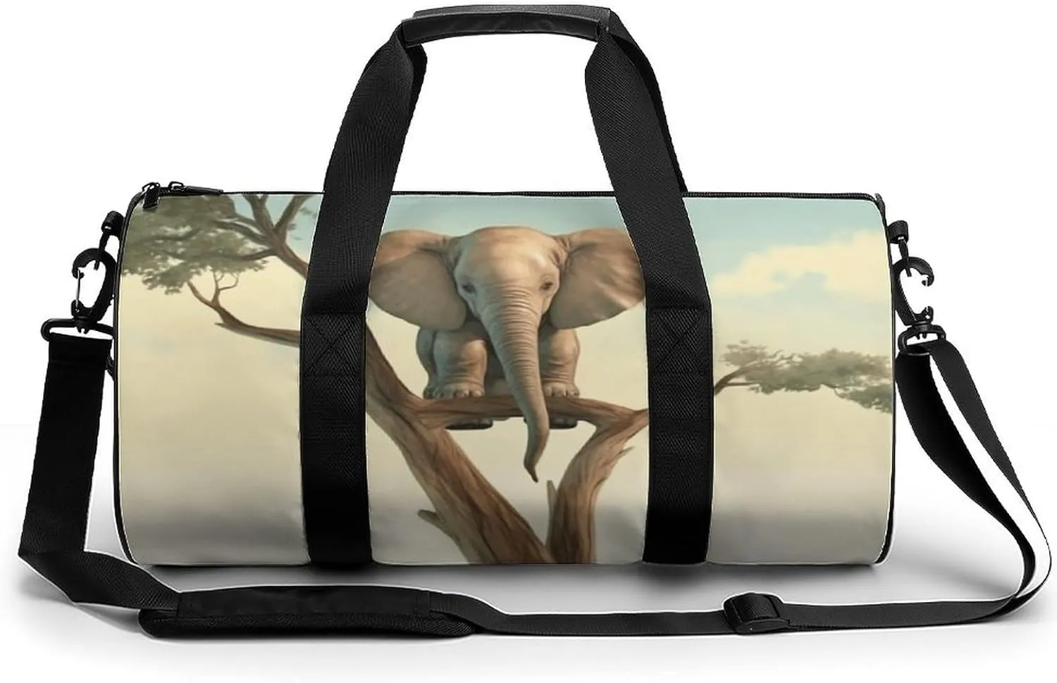 Travel Duffel Bag for Men And Women,Little Elephant on Tree Waterproof Sports Fitness Bag Portable Travel Duffel Bag