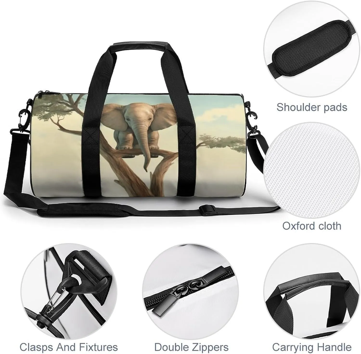 Travel Duffel Bag for Men And Women,Little Elephant on Tree Waterproof Sports Fitness Bag Portable Travel Duffel Bag