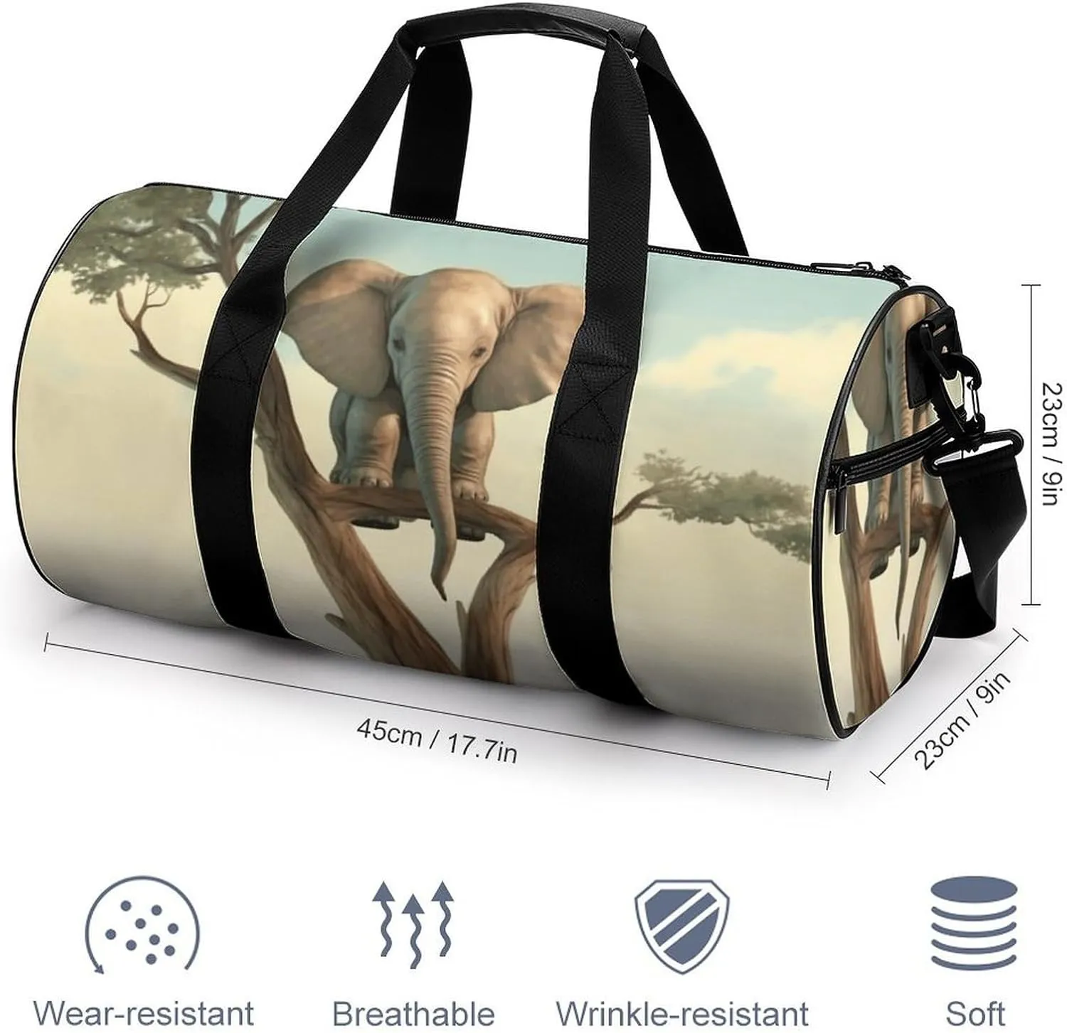 Travel Duffel Bag for Men And Women,Little Elephant on Tree Waterproof Sports Fitness Bag Portable Travel Duffel Bag