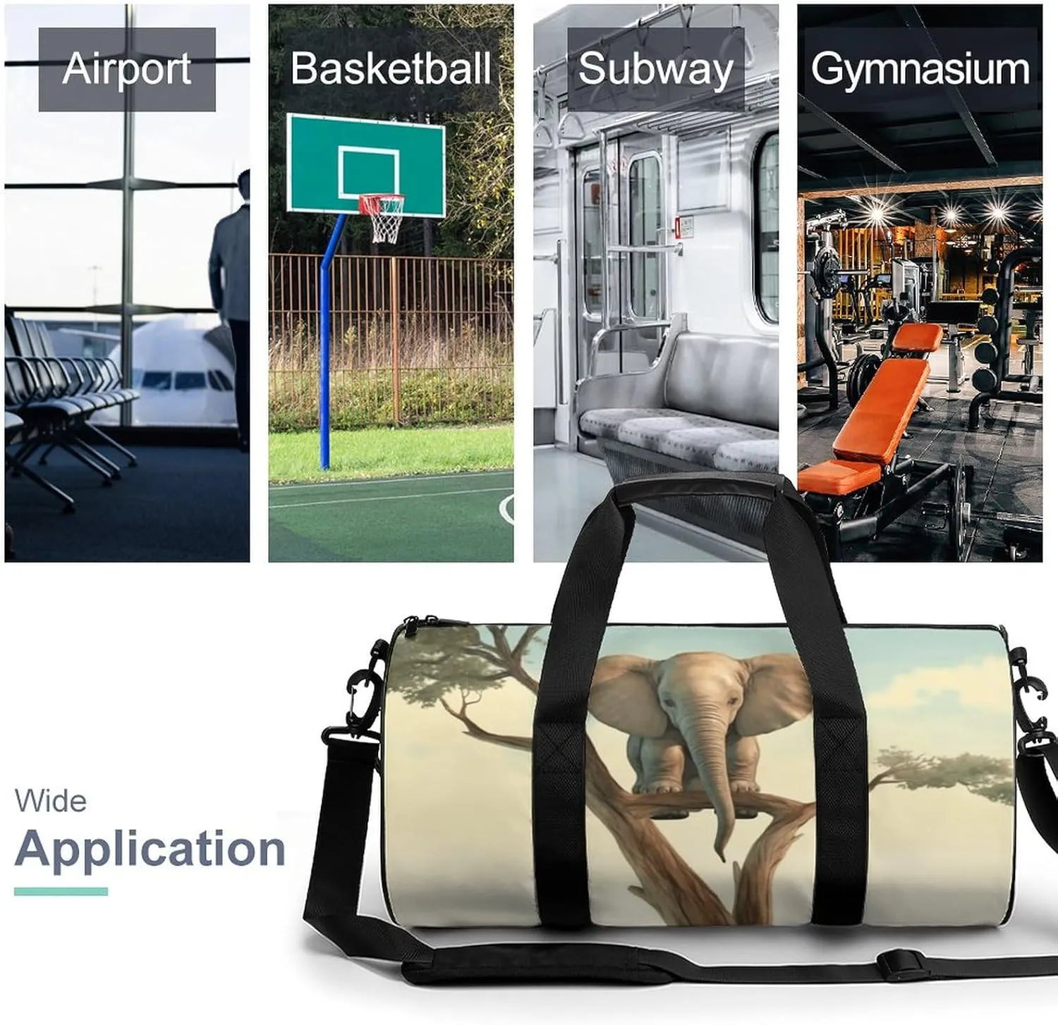 Travel Duffel Bag for Men And Women,Little Elephant on Tree Waterproof Sports Fitness Bag Portable Travel Duffel Bag